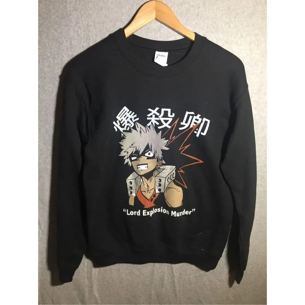Mens Gildan Sweatshirt My Hero Academia Bakugo Anime Casual Sweater Graphic